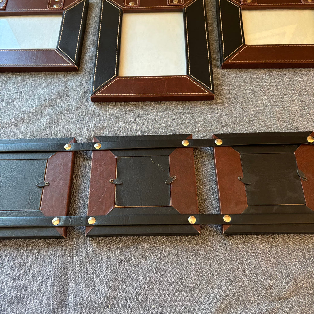 D123 Home Decor Grouping (leather style picture frame and vintage style candle holder)
