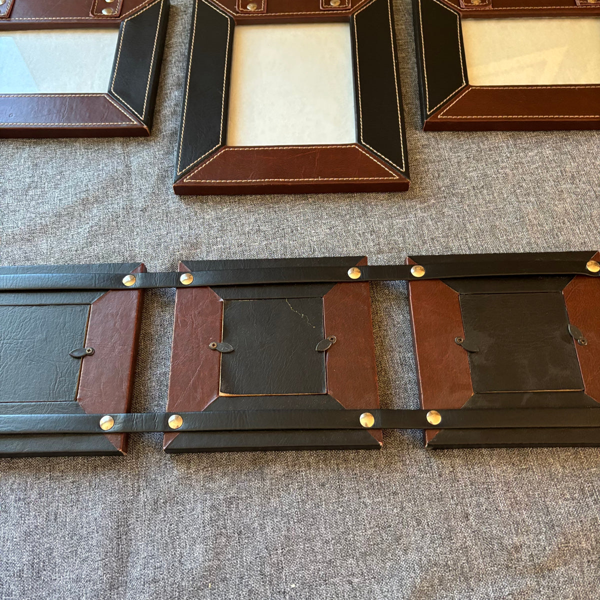 D123 Home Decor Grouping (leather style picture frame and vintage style candle holder)