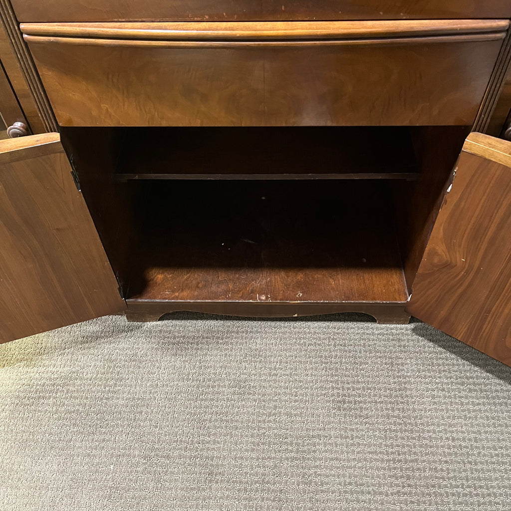 D346 Vintage Knechtel Homewood Furniture art deco style buffet with curved glass doors (wear on top)