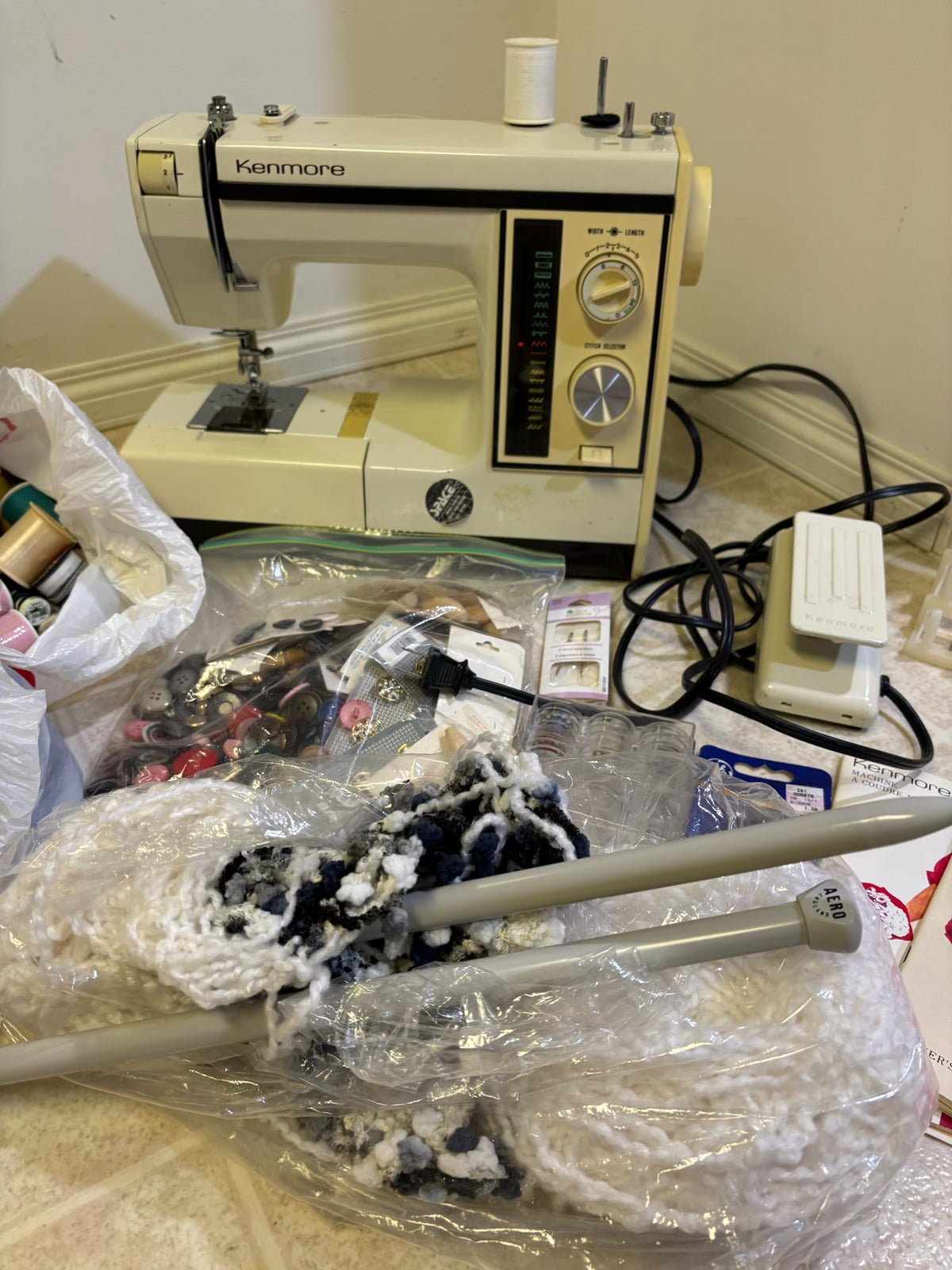 D243 Vintage Sewing Grouping (Kenmore sewing machine and more)