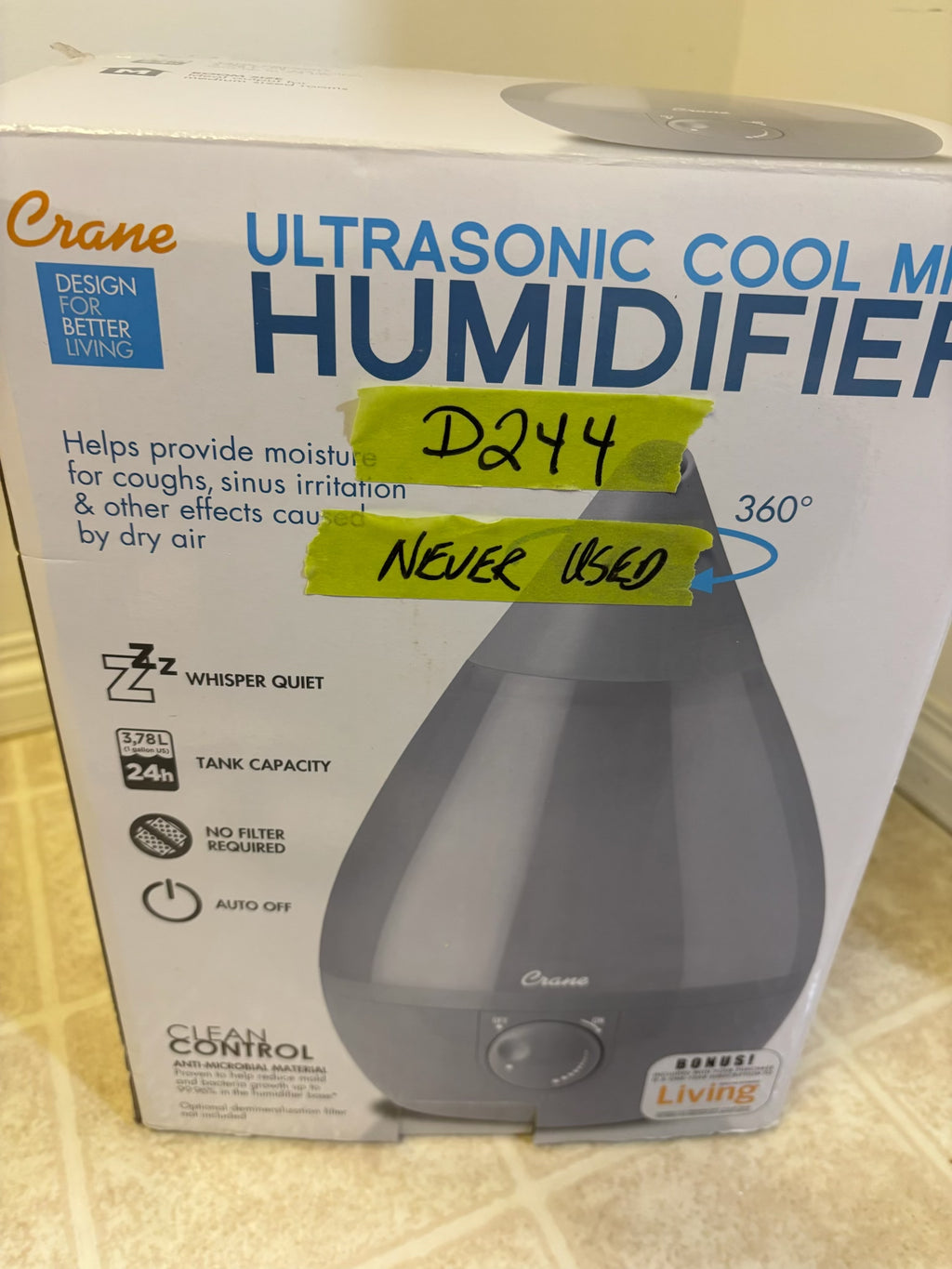 D244 Crane Ultrasonic Cool Mist humidifier (never used)