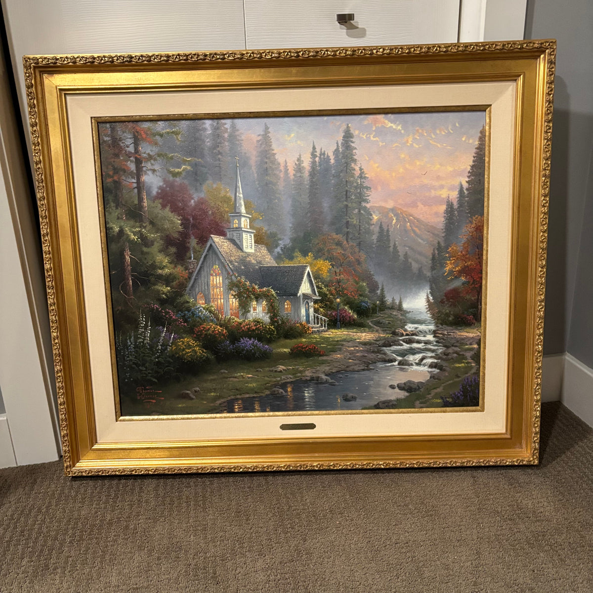 D140 24” x 30” Framed Thomas Kinkade print, "The Forest Chapel"