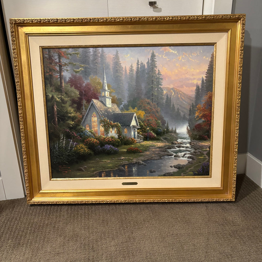 D140 24” x 30” Framed Thomas Kinkade print, "The Forest Chapel"