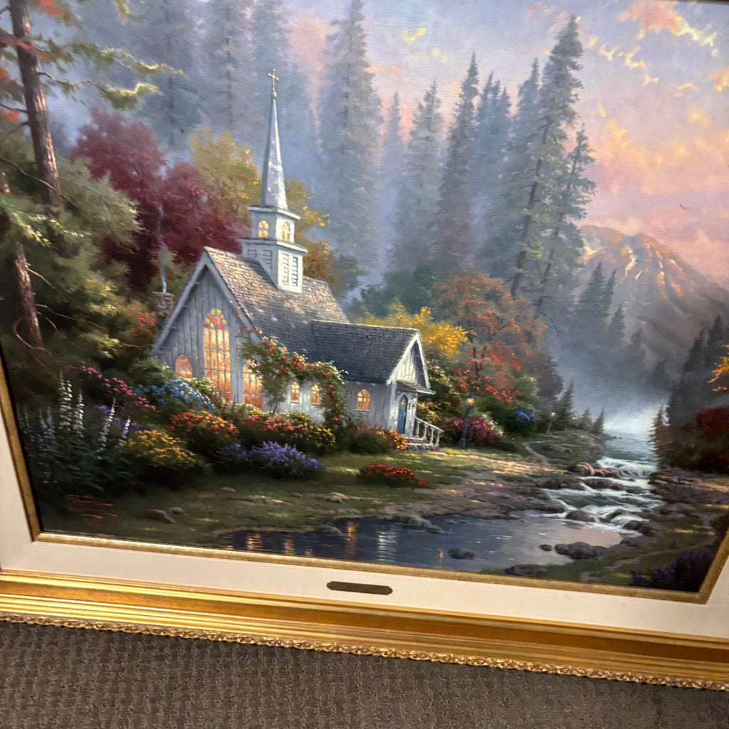 D140 24” x 30” Framed Thomas Kinkade print, "The Forest Chapel"