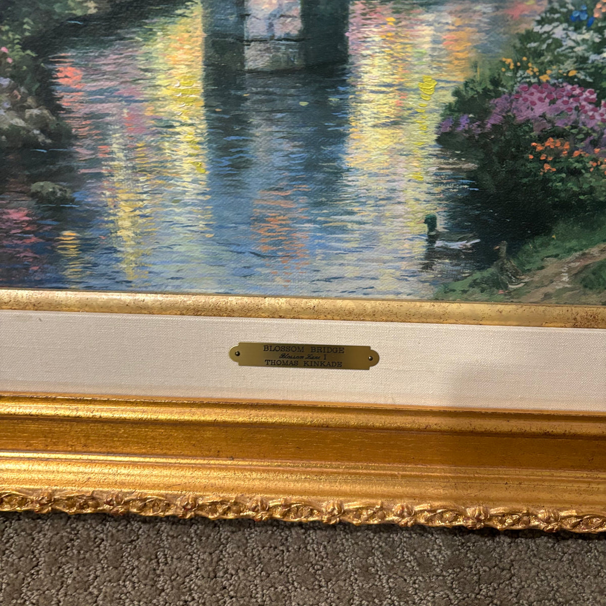 D141 25” x 29” Frames Vintage art print, Blossom Bridge by Thomas Kinkade