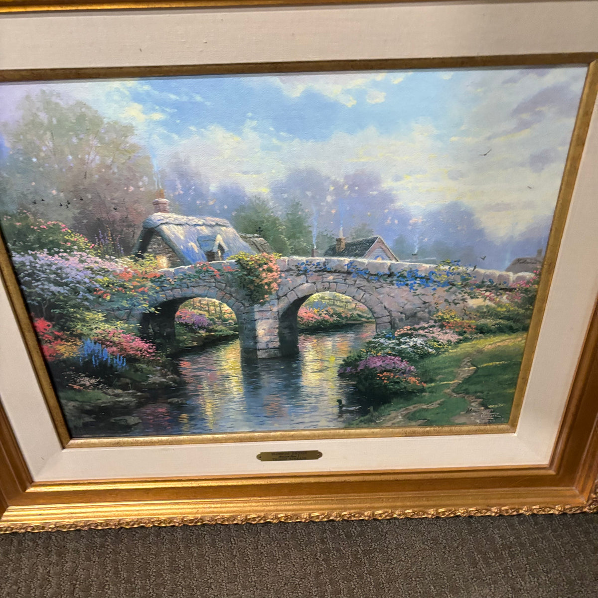 D141 25” x 29” Frames Vintage art print, Blossom Bridge by Thomas Kinkade