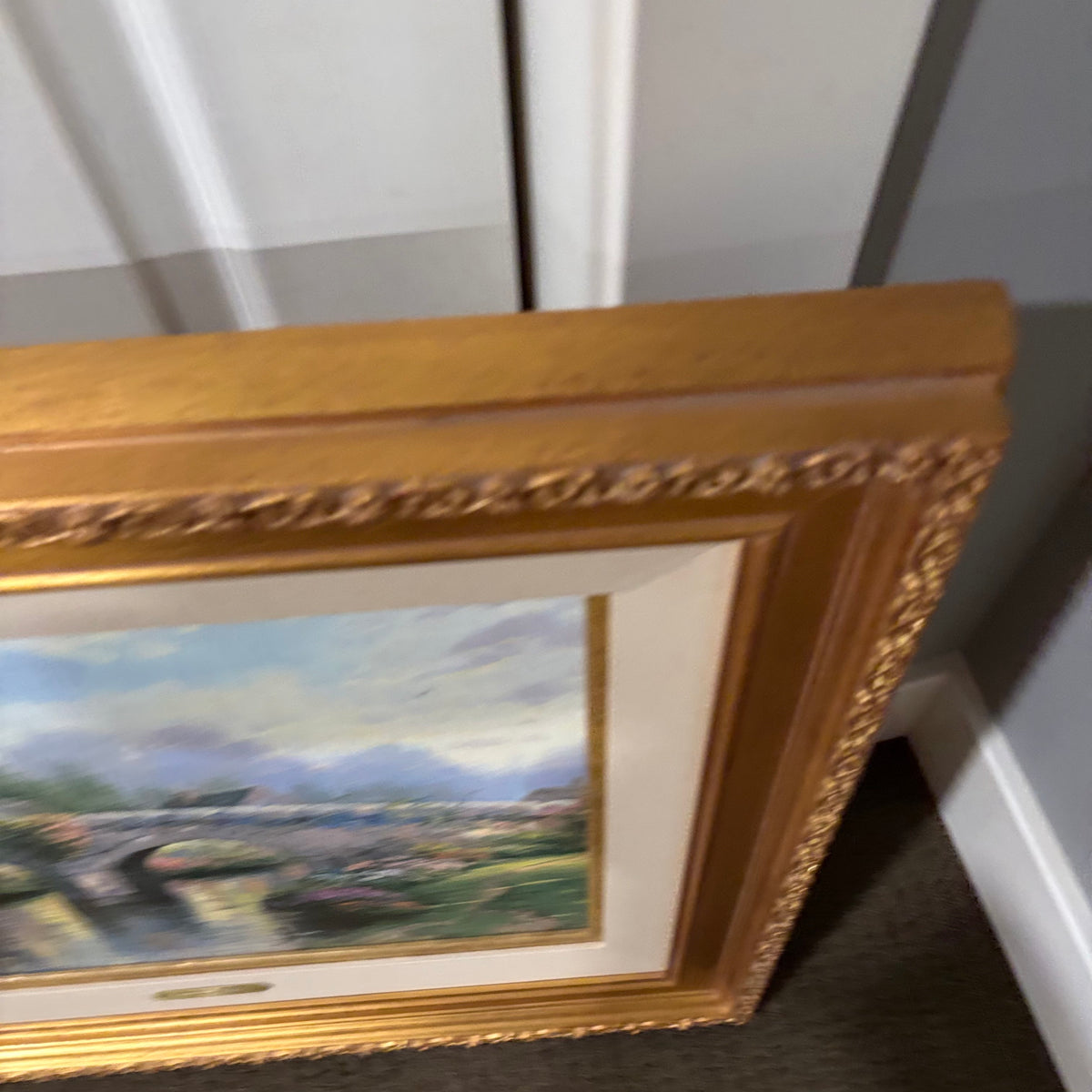 D141 25” x 29” Frames Vintage art print, Blossom Bridge by Thomas Kinkade