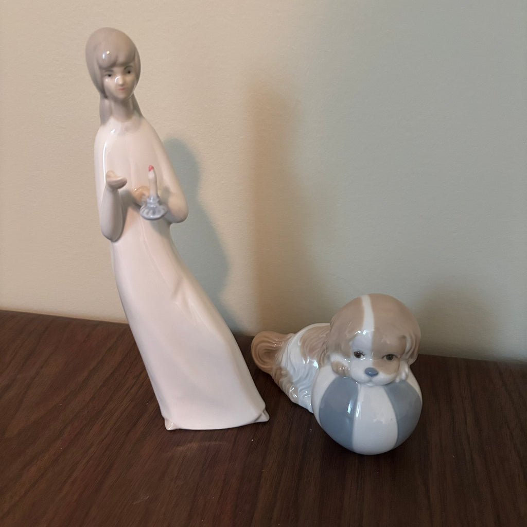 D147 9” tall Miquel Requena Carmen and ceramic dog figurines