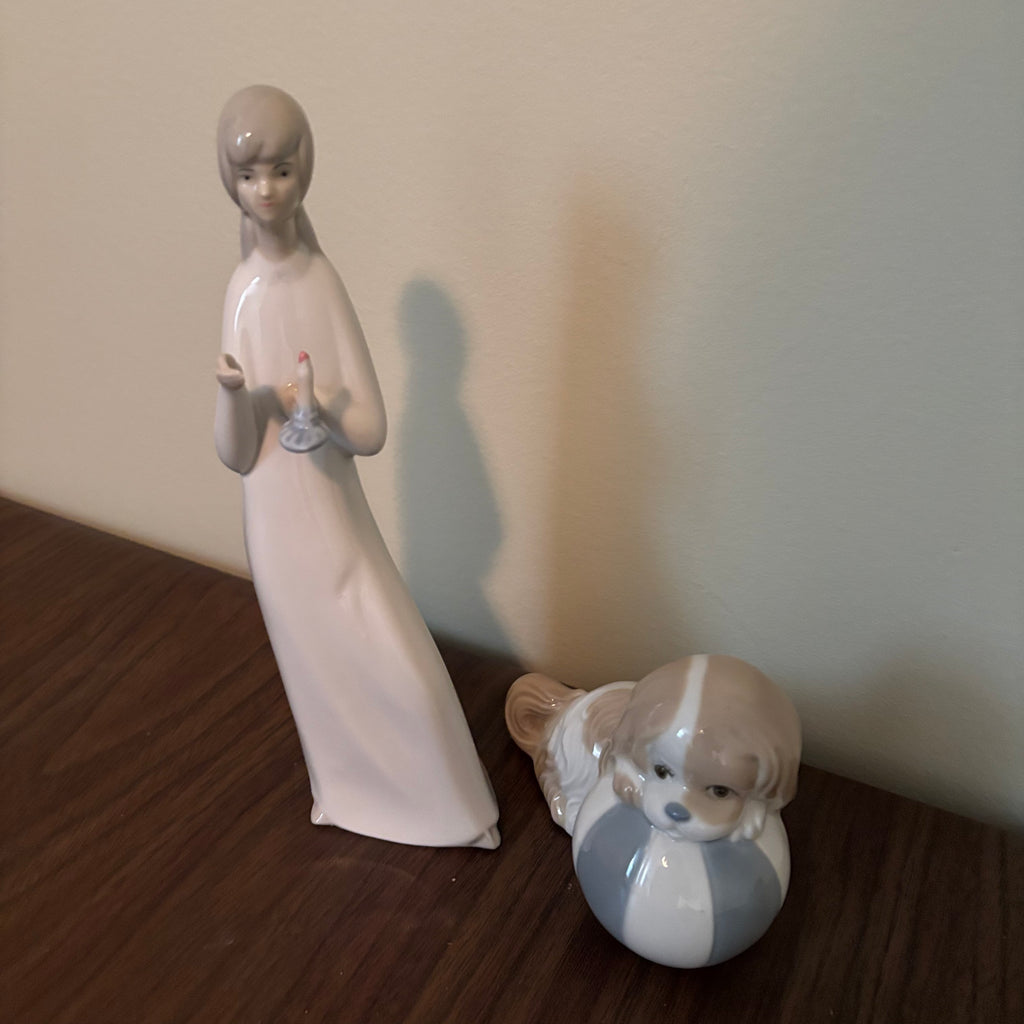 D147 9” tall Miquel Requena Carmen and ceramic dog figurines