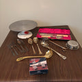 D161 Vintage Serving Grouping (cast iron cake plate and more)