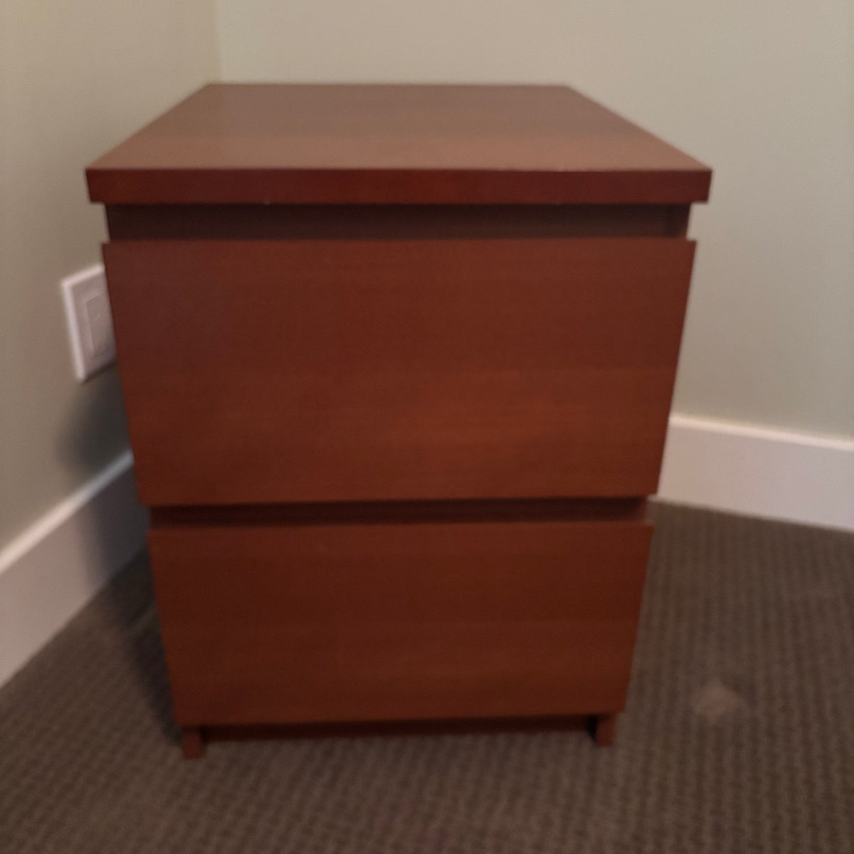 D163 IKEA Malm two drawer wooden nighstand (21” x 16” x 19”)