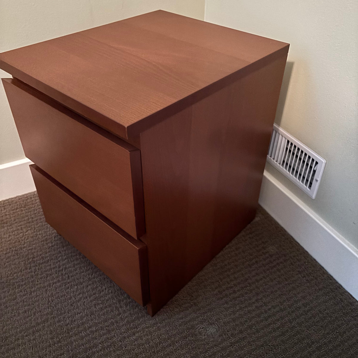 D163 IKEA Malm two drawer wooden nighstand (21” x 16” x 19”)