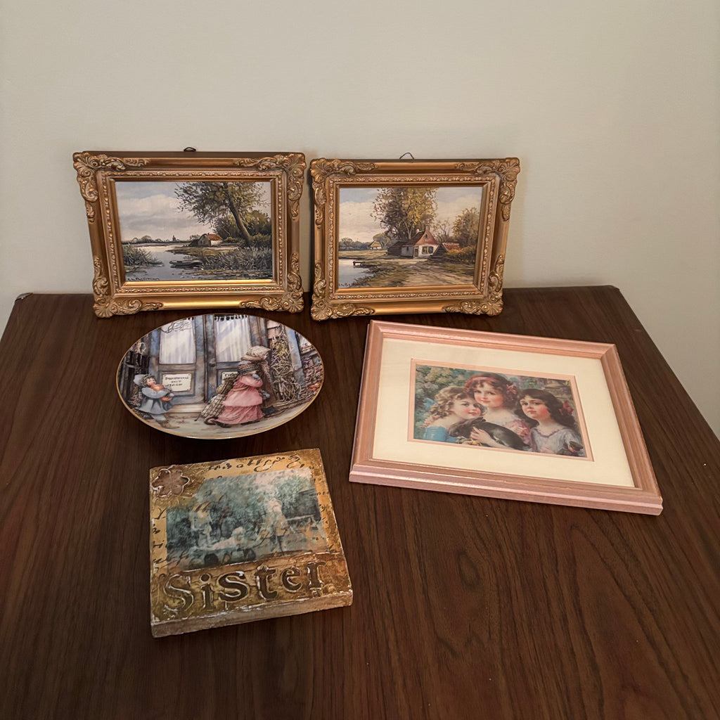 D166 Vintage framed artwork and more grouping