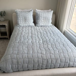 King Size Light Blue Pottery Barn Comforter, Duvet and 4 Large Pillows - G359