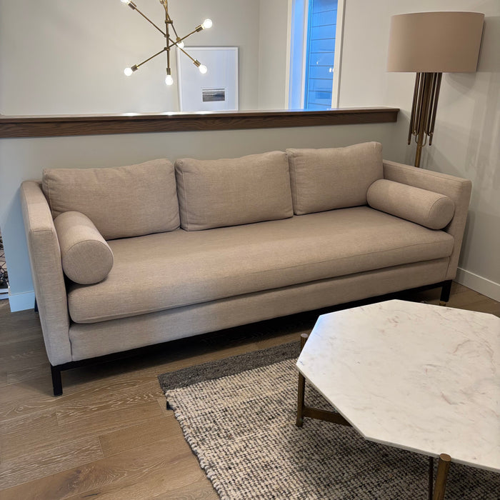 Beige Fabric 3 Seater Sofa (has broken back leg) - G400