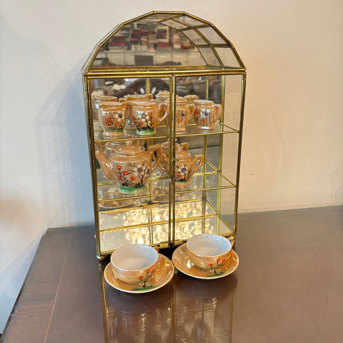 MINI TEA SET WITH 12" TALL DOMED GLASS DISPLAY CABINET - P106