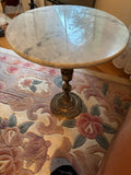 F204C 17.5” tall vintage accent table with heavy metal base and marble top