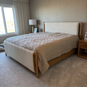 King Size Four Hands Bowen Bed Frame in Sheepskin Natural and Finished Oak - G410