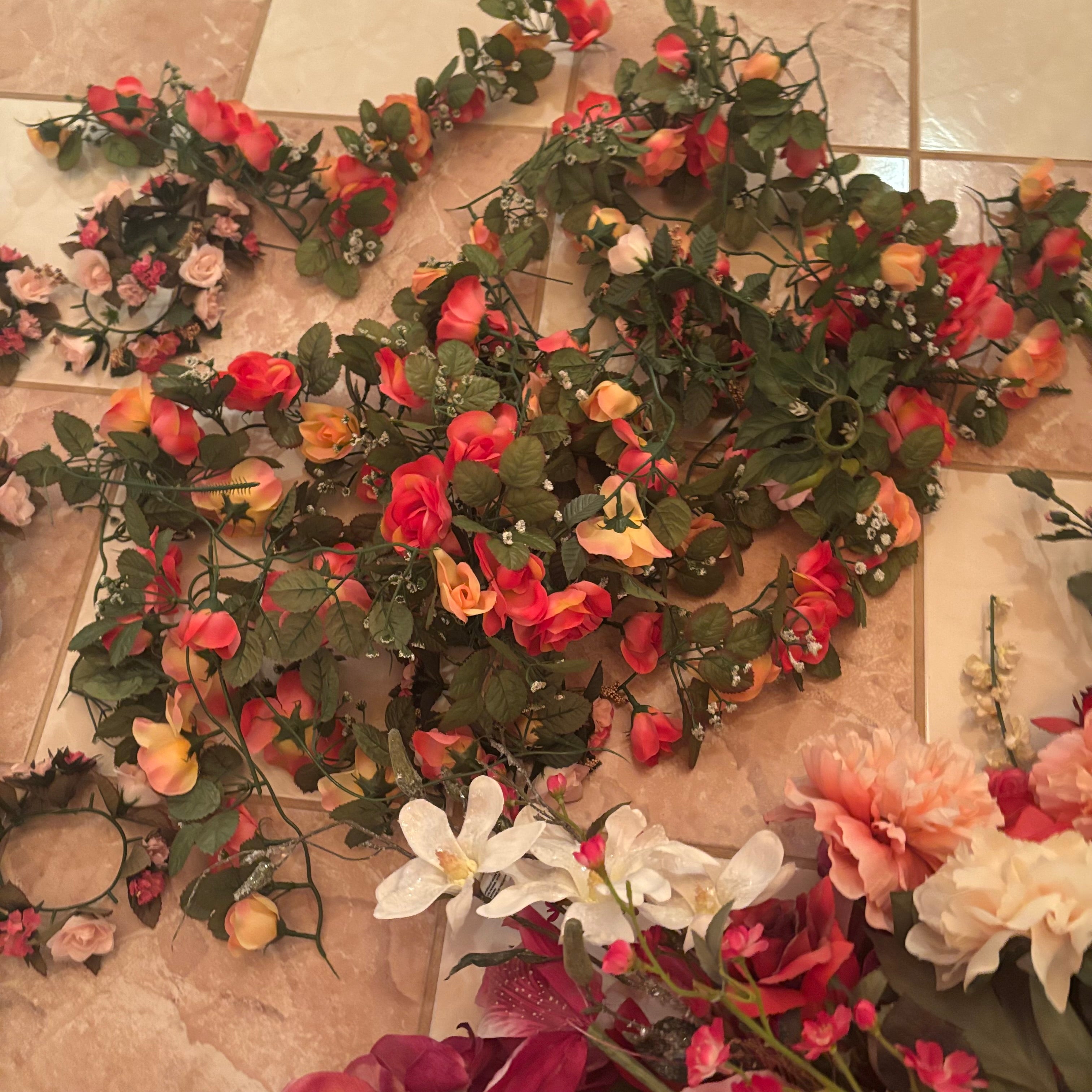 F199 Faux flowers grouping (hanging rose vines and more)