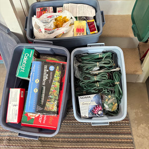3 Bins of Christmas Light Bulbs, Power Cords and More - O162