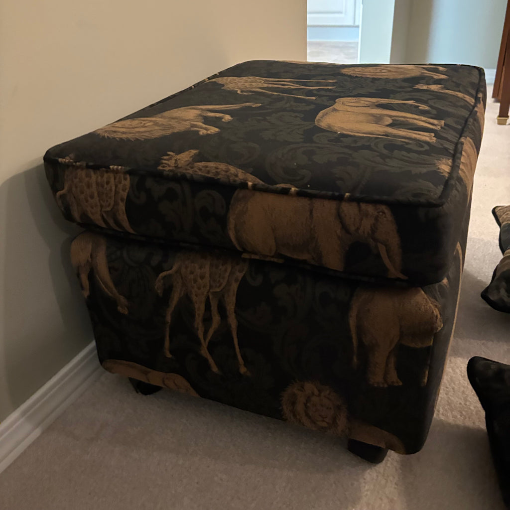 E856 Safari themed footstool and throw cushions