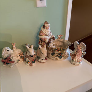 W844 Fitz and Floyd Grouping (Snowy Woods Santa Candy Bowl And more)
