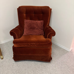 Vintage Rusty Brown Velvety Fabric Swivel Rocker - S534