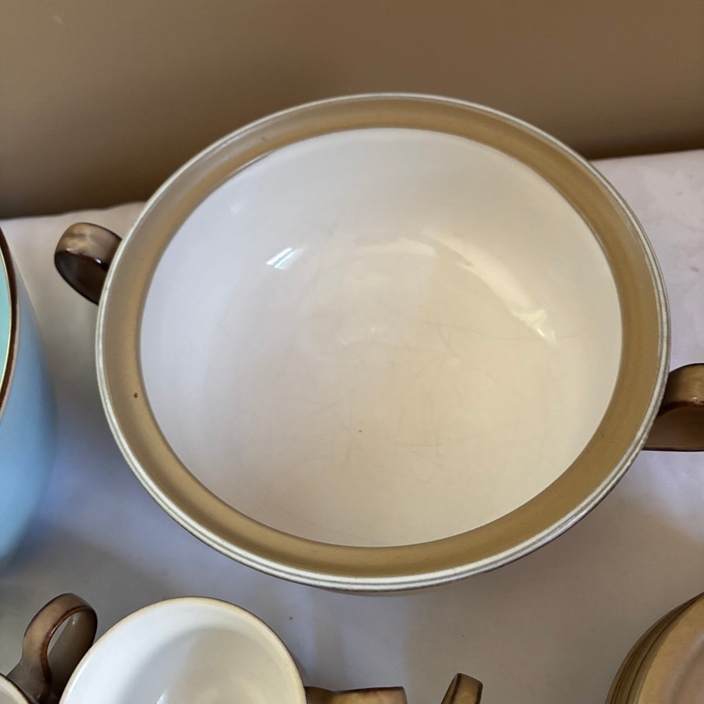 E147 Vintage Denby stoneware dishes grouping (1 saucer is chipped)