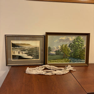 Vintage Artwork and Crochet Plant Hanger - C494