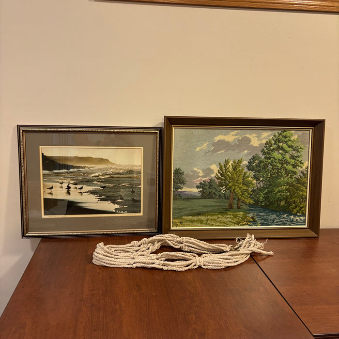 Vintage Artwork and Crochet Plant Hanger - C494