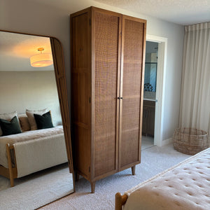 86" Tall Mondale Cabinet in Natural Honey Wood and Natural Rattan Finish - G415