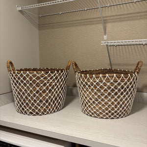 Set of 2 12” Tall Baskets with Rope Details - G405