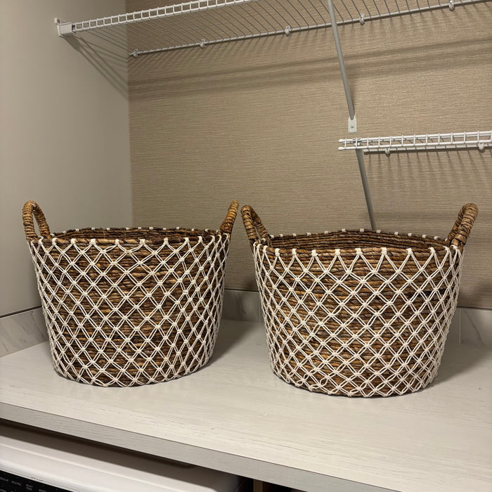 Set of 2 12” Tall Baskets with Rope Details - G405