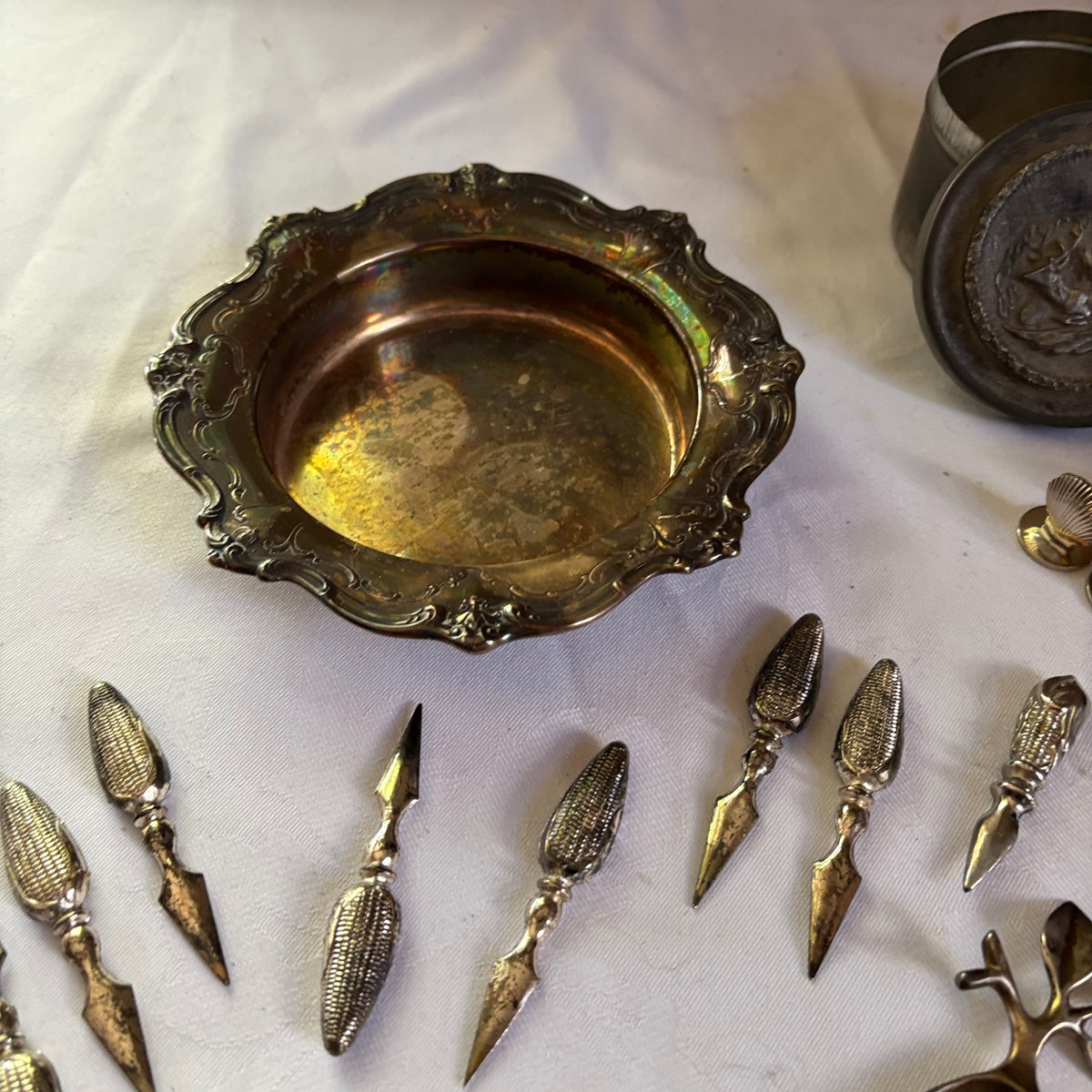 E155 Vintage silver collector spoons and more grouping