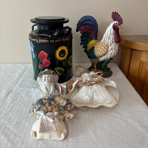 B436 Home decor grouping (hand painted 10” tall milk can and more)