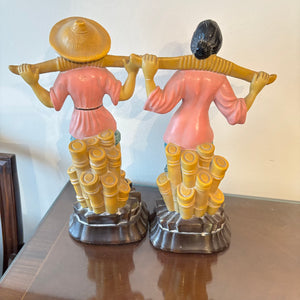 SET OF 2 12" TALL VINTAGE ASIAN CHALKWARE FIGURINES - P139