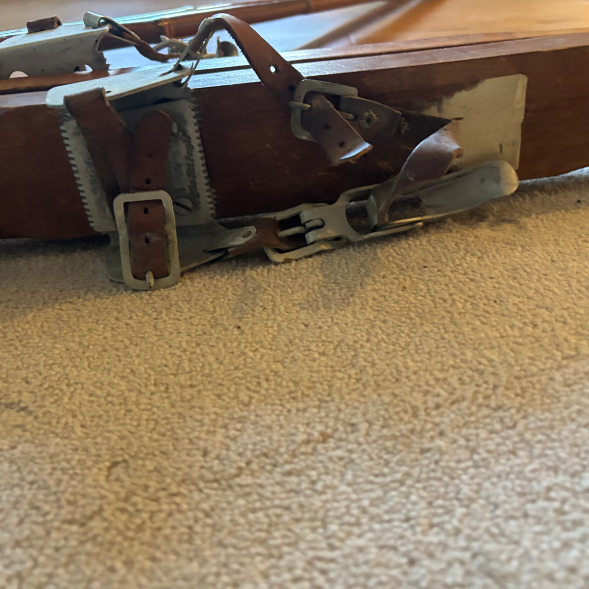 Y162 5 Ft Long antique wooden skis with poles