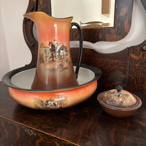 Vintage Porcelain 12” Tall Pitcher and Wash Basin Set - C455