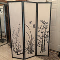 F195 70” tall Vintage black and white asian 3 panel screen