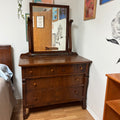 F180 Solid wood antique 4 Drawer dresser with mirror (some dings/separation along edges of drawer)