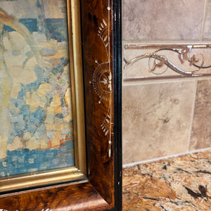 23” x 15” Vintage Mirror with Heavy Wood Gold Frame and Framed Artwork Grouping - M350