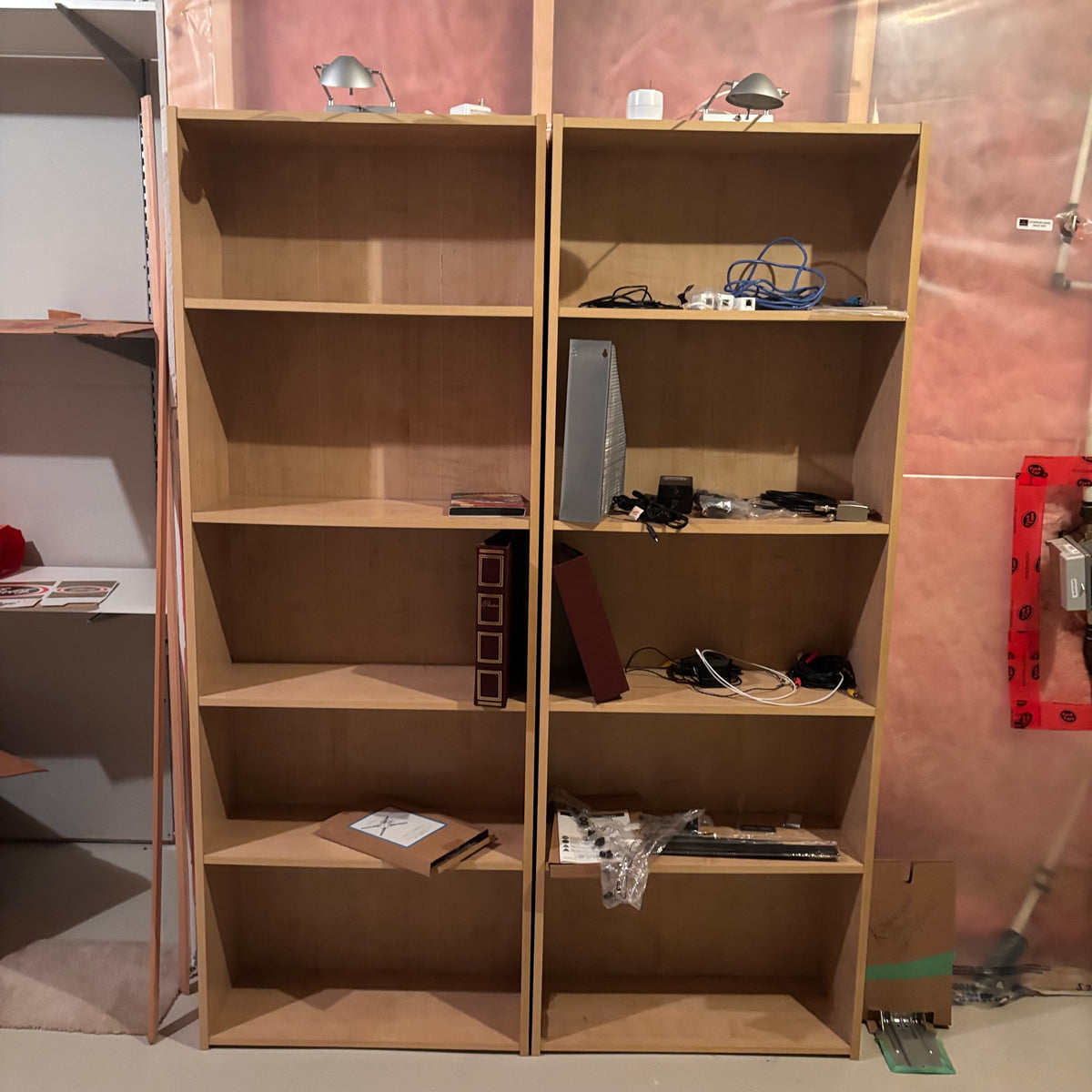 X228 2 Simple storage shelves with contents