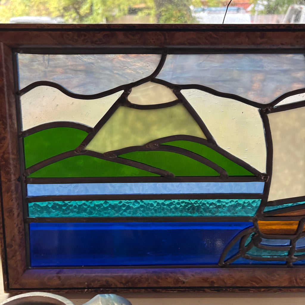 E112 Vintage stained glass window  (19” x 12.5”)
