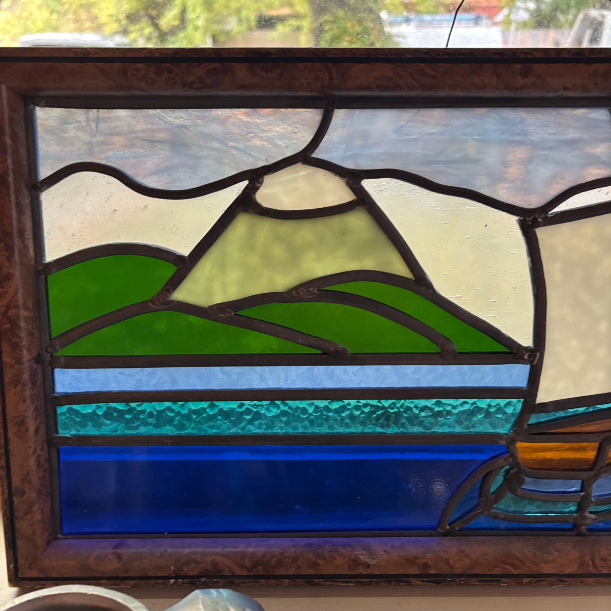 E112 Vintage stained glass window  (19” x 12.5”)