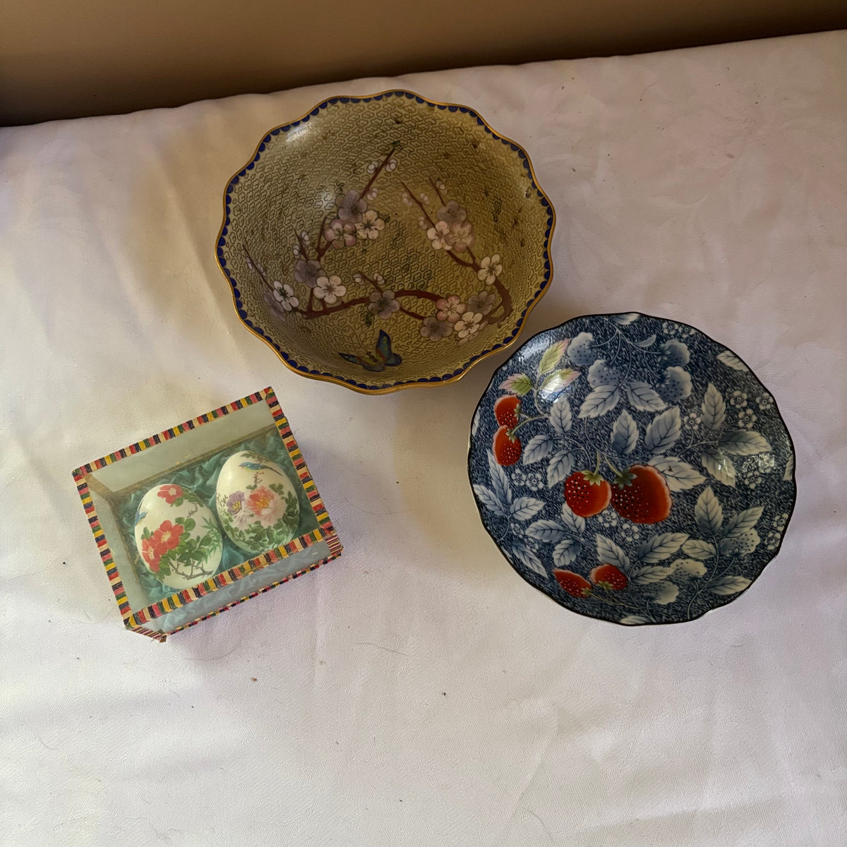 E145 Vintage grouping (7” cloisonne bowl and more)