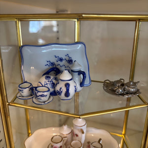 VINTAGE MINI TEACUP SETS WITH 2 DISPLAY GLASS CASES - P256