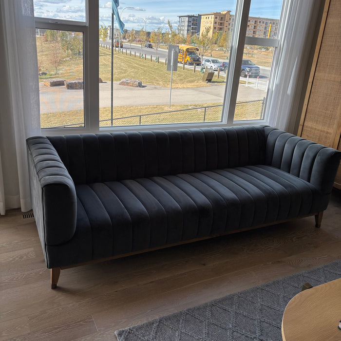 Elliot Sofa in Smoke Grey Velvet and Walnut Frame - G373