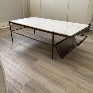 Four Hands Felicity Coffee Table with Matte Brass Finish Frame and White Marble Top (Crack across marble) - G346