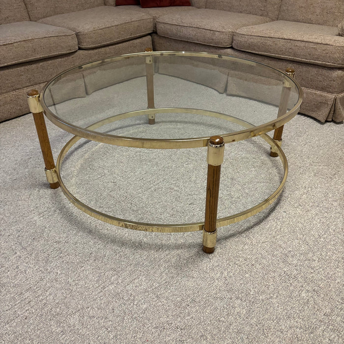Vintage Coffee Table with Brass and Wood Frame - S550