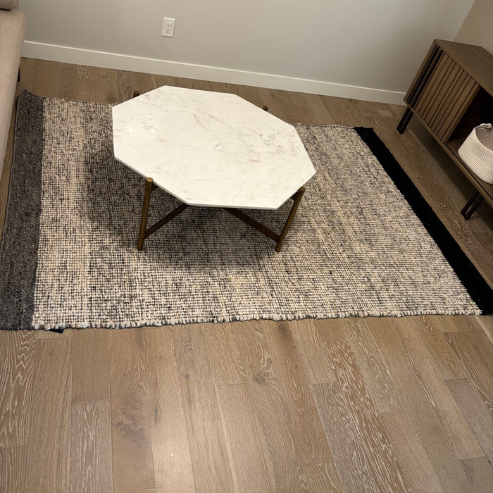 5’ x 8’ Grey 100% Wool Rug with Black and Dark Grey Ends - G399